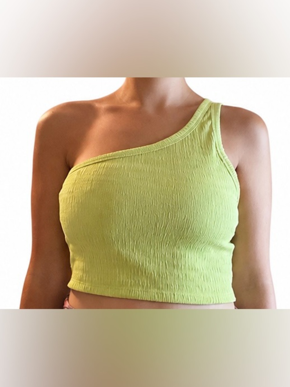 American Eagle Outfitters One-Shoulder Neon Green Crop Top